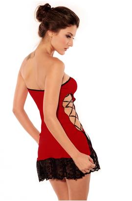 Superbe mini-robe bustier valentine sexy rouge à ouverture latérale