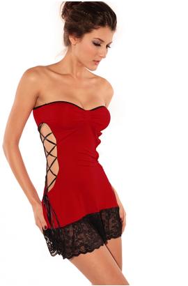 Superbe mini-robe bustier valentine sexy rouge à ouverture latérale
