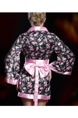 Robe de chambre glamour à fleurs avec nœud dans le dos