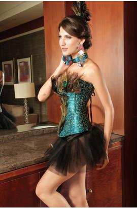 Robe corset luxueuse avec plumes de paon