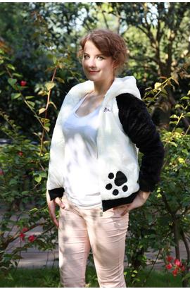 Coton ouaté à capuche panda court et féminin avec manches noires