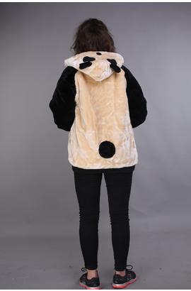 Veste de style panda à capuche beige avec queue et imprimé des pattes