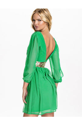 Mini robe col v et dos vert émeraude