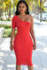 Röd knälång klänning med bar enaxel