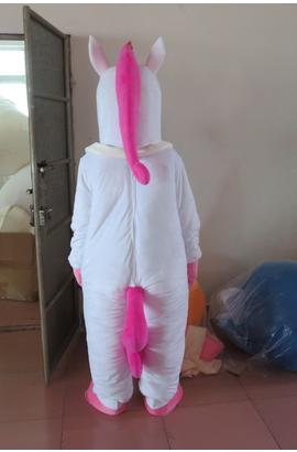 Costume de mascotte licorne blanc et rose