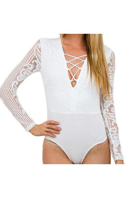 Body blanc lacets manches longues