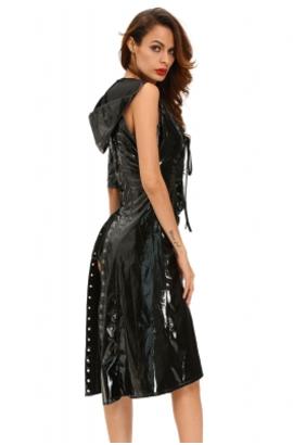 Robe noire gothic punk wetlook sweet pea hooded coat gown