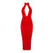 Röd djupt v-ringad midi klänning