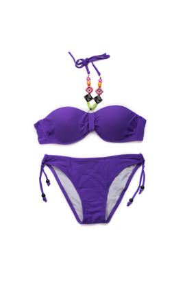 Sexy maillot de bain 2 pièces violet avec accessoires bijoux