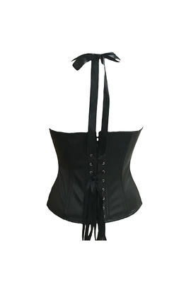 Corset corset noir en faux cuir avec bordures en dentelle