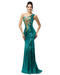 Glamourös och skimrande grön one shoulder mermaidklänning med härligt mönster