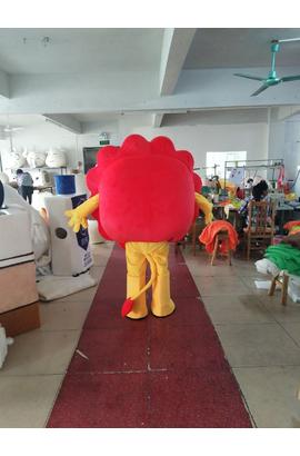 Costume de mascotte d'un lion jaune et rouge