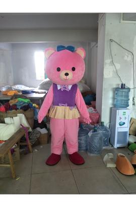 Costume de mascotte pour adulte d’un ours rose bonbon
