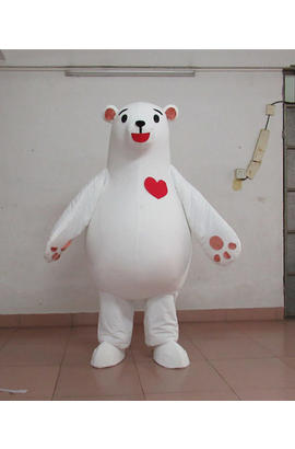 Costume mascotte d’ours polaire avec cœur rouge