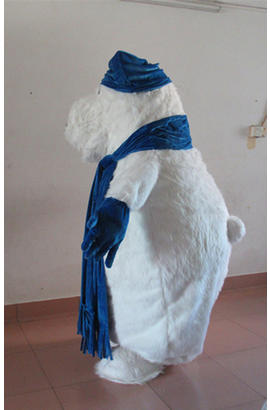 Costume mascotte d’ours blanc et bleu en fausse fourrure