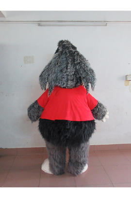 Costume mascotte de chien gris avec cheveux longs
