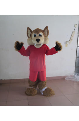 Costume mascotte de loup brun en panoplie sportive