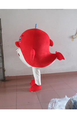 Costume mascotte de dauphin rouge blanc