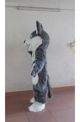 Costume mascotte de husky gris blanc