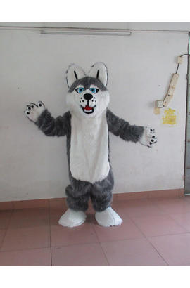 Costume mascotte de husky gris blanc