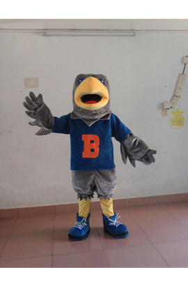 Costume mascotte d’aigle gris en polo bleu