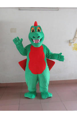 Costume mascotte de dragon vert rouge