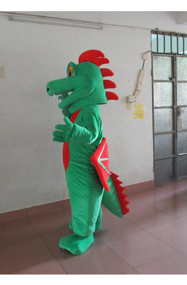 Costume mascotte de dragon vert rouge