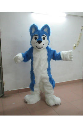 Costume mascotte de husky bleu blanc