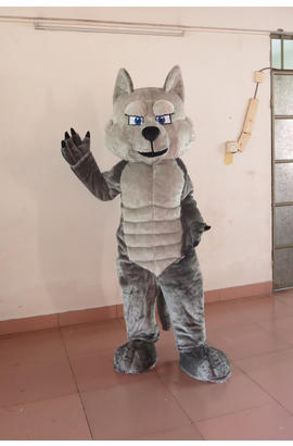 Costume mascotte de loup gris musclé