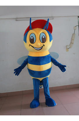 Costume mascotte d’abeille jaune bleu