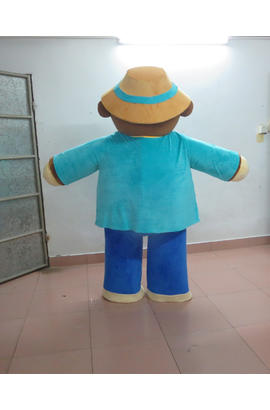 Costume mascotte de grand singe en tenue bleue