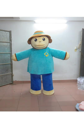 Costume mascotte de grand singe en tenue bleue