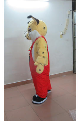 Costume mascotte de loup-cervier en cotte rouge et peluche