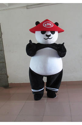Costume mascotte de kong fu panda en chapeau rouge