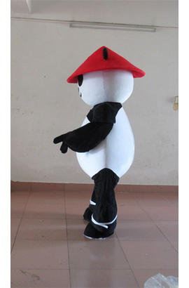 Costume mascotte de kong fu panda en chapeau rouge
