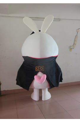Costume mascotte de lapin magicien en cappa et chapeau noir