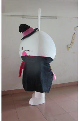 Costume mascotte de lapin magicien en cappa et chapeau noir