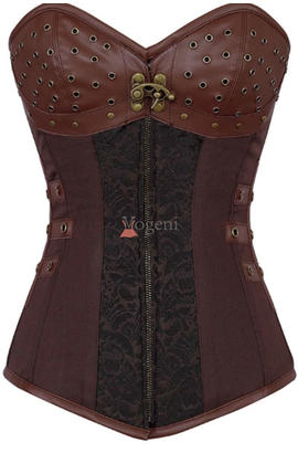 Bustier corset steampunk marron avec 12 pattes en acier