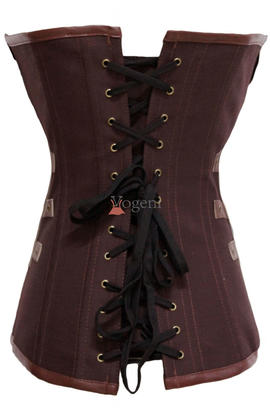 Bustier corset steampunk marron avec 12 pattes en acier
