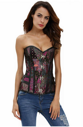 Bustier corset noir violet patchwork sans bretelles