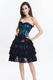 Havsblå kortsettklänning med kjol i blommig svart spets