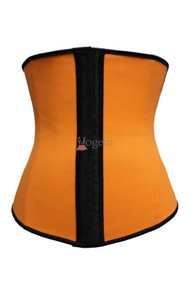 Corset latex serre taille avec 4 armatures orange.