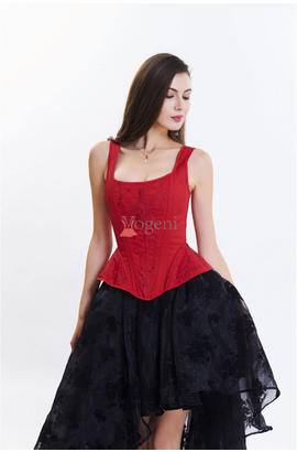 Corset rouge sexy gothique serre-taille broderie en brocart