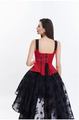 Corset rouge sexy gothique serre-taille broderie en brocart