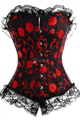 Satin tapisserie jacquard floral corset bustier noir rouge