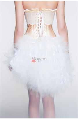 Mignon corset serre-taille sexy avec haut en dentelle fleurie blanche et bas en satin doré