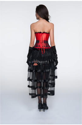 Ensemble de lingerie avec corset rouge et gants noirs séducteurs