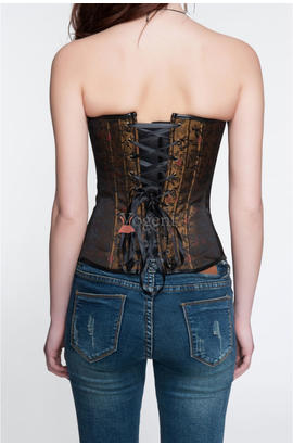 Bustier corset overbust brodé en dentelle et empiècements métalliques pour femme sexi