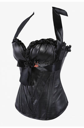 Bustier corset noir dark angel en satin avec nœud