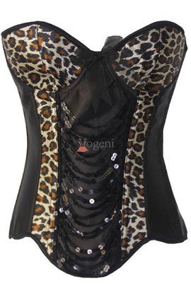 Corset léopard bretelle impression noire frange, mini-jupe femme